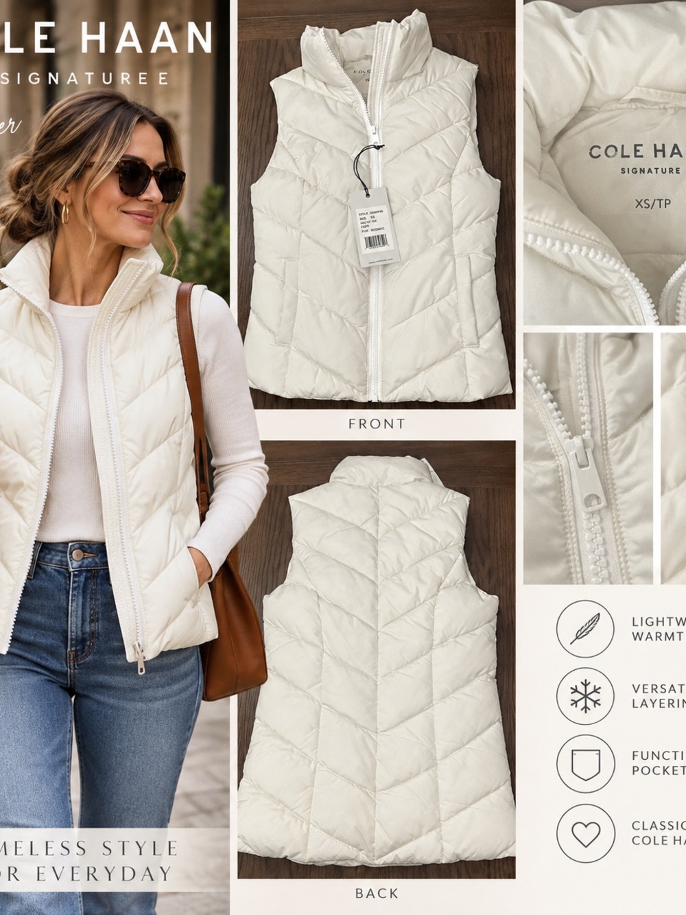 Cole Haan Women's Cream Quilted Puffer Vest #1237CL